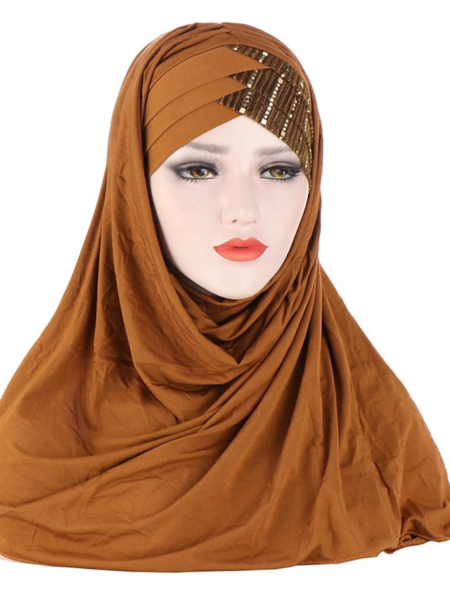 New Muslim Women Cross Soft Sleep Chemo Hat Beanie Women Soft Silk with Sequins Hijab Headwrap Headscarf Turban Hat Cap Headwear for Women - LuckyFash™