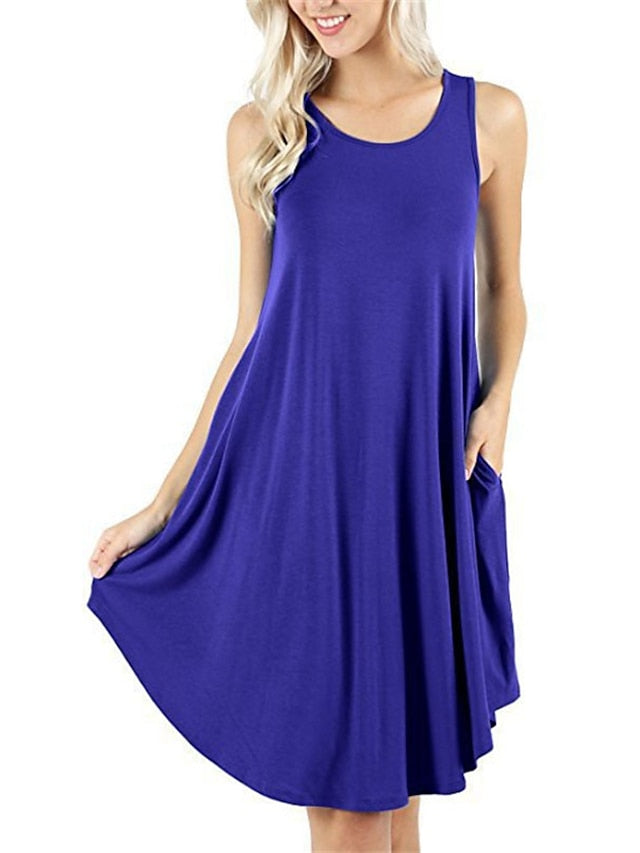 Women's Pajamas Nightgown Nighty Pjs Pure Color Comfort Soft Home Daily Cotton Crew Neck Sleeveless Pocket Spring Summer Blue Purple - LuckyFash™