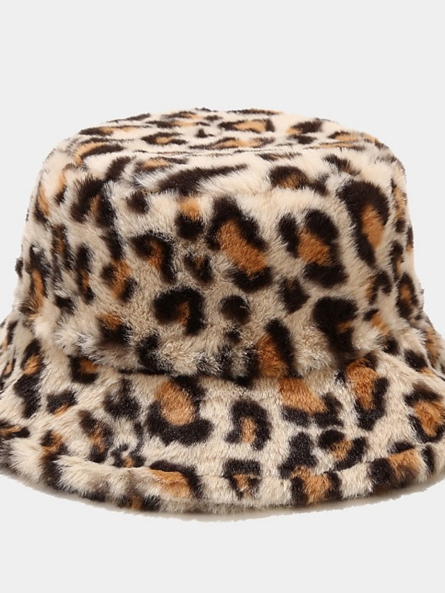 New Winter Bucket Hats Fluffy Fur Men Women Panama Hat Fashion Warm Fisherman Cap Multi Color Leopard Printed Hat - LuckyFash™