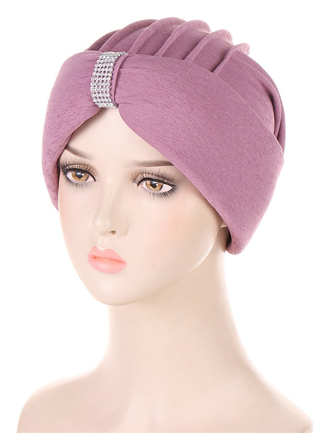 African Head Wraps Elegant Retro Turban for Women Muslim Headscarf Cap Soild Color Ladies Beanies Caps Muslim Headpiece - LuckyFash™