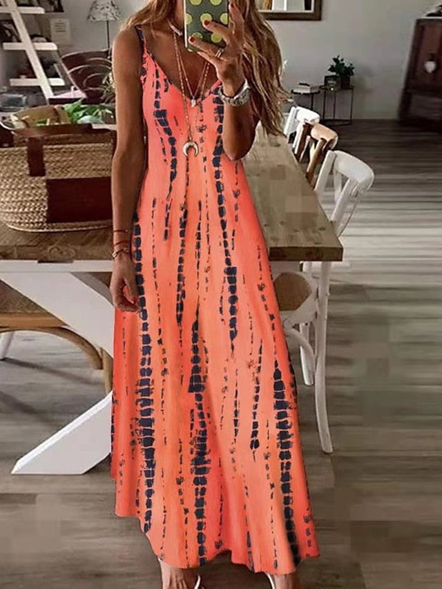 Women's A Line Dress Slip Dress Long Dress Maxi Dress White Yellow Blue Sleeveless Print Print Spring Summer Spaghetti Strap Casual 2023 S M L XL XXL 3XL 4XL 5XL - LuckyFash™