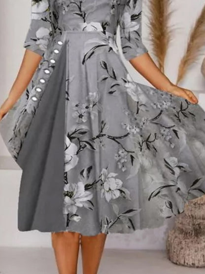 Womenâ€˜s A Line Dress Knee Length Dress Gray Half Sleeve Floral Print Spring Summer Crew Neck Elegant Casual 2023 S M L XL XXL 3XL - LuckyFash™