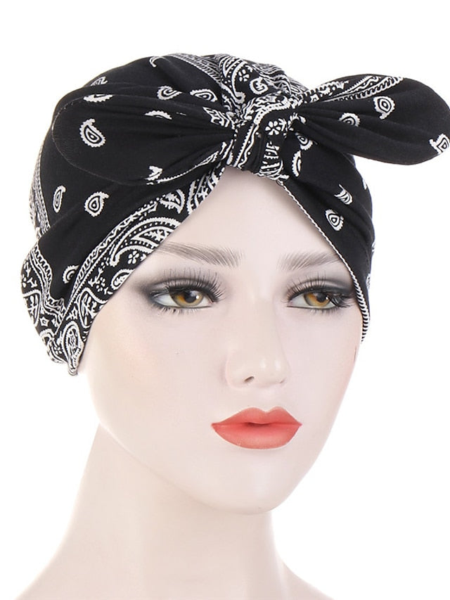 6 Colors New Fashion Bandanas Women Print Knotted Twist Turban Hat Twist Hijab Bonnet Cap India Hat Rabbit Ear Headband Muslim Hijab - LuckyFash™