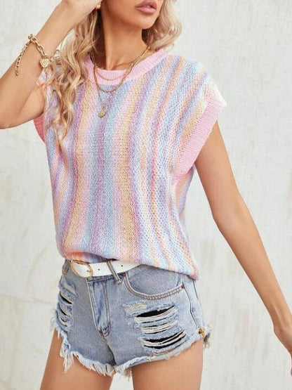 Knitted Rainbow Round Neck T-shirt - LuckyFash™