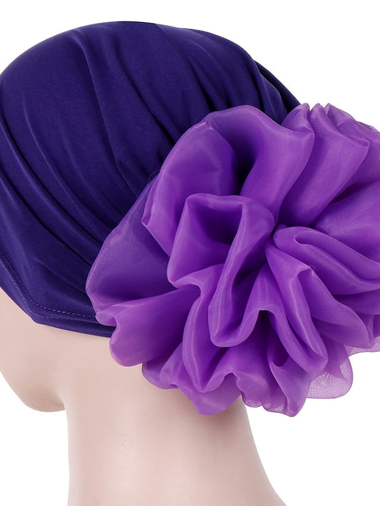 1pcs Women Floral Solid Hat Flower Stretchy Turban Bonnet Ladies Bandanas African Head Wrap - LuckyFash™