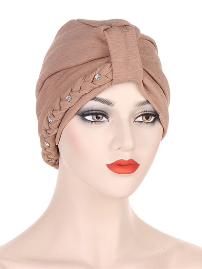 1PCS Trendy Two Dress Braid Turban Cap for Women with Crystal Muslim Head Wrap Islam Hijab Bonnet Hair Care Hat - LuckyFash™