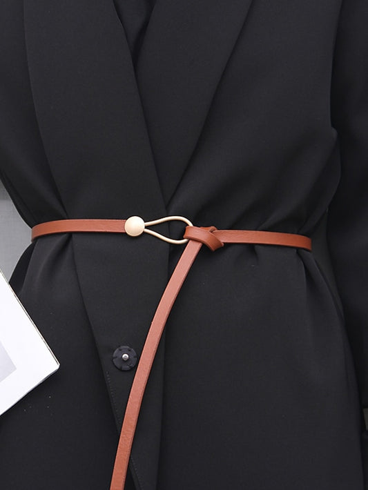Unisex Skinny Belt PU Leather Buckle Free Plain Casual Classic Party Daily Black Brown Coffee for Women - LuckyFash™
