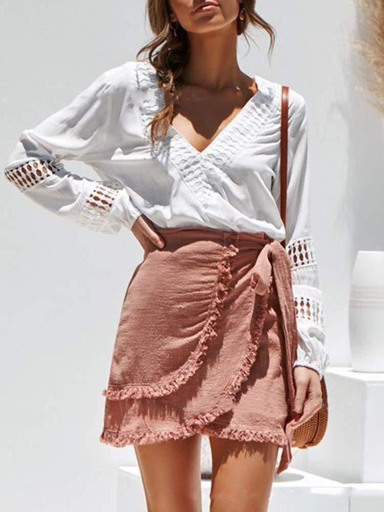 Lace Deep V-neck Long-sleeved Casual Shirt - LuckyFash™