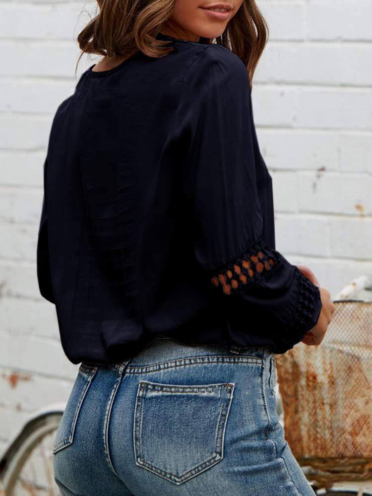 Lace Deep V-neck Long-sleeved Casual Shirt - LuckyFash™