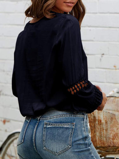 Lace Deep V-neck Long-sleeved Casual Shirt - LuckyFash™