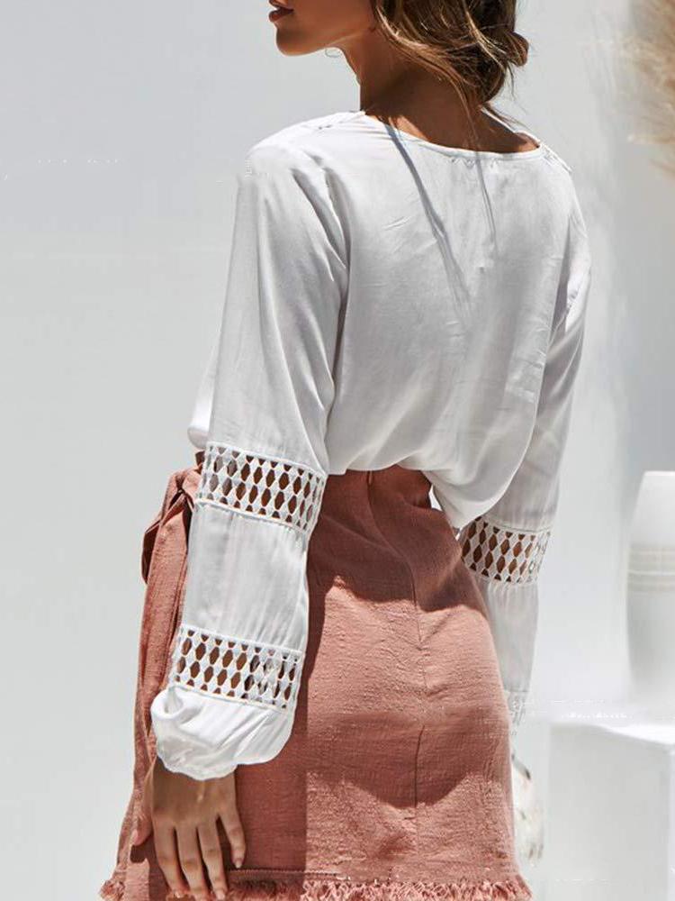 Lace Deep V-neck Long-sleeved Casual Shirt - LuckyFash™