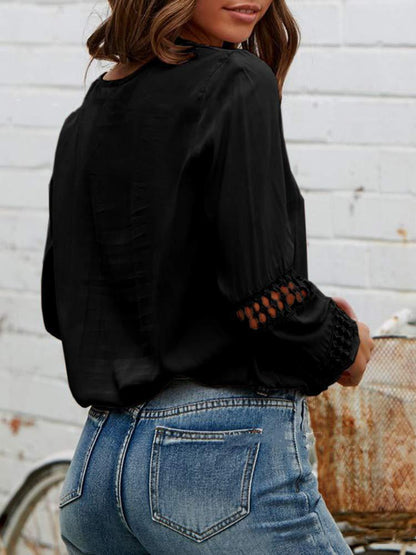 Lace Deep V-neck Long-sleeved Casual Shirt - LuckyFash™
