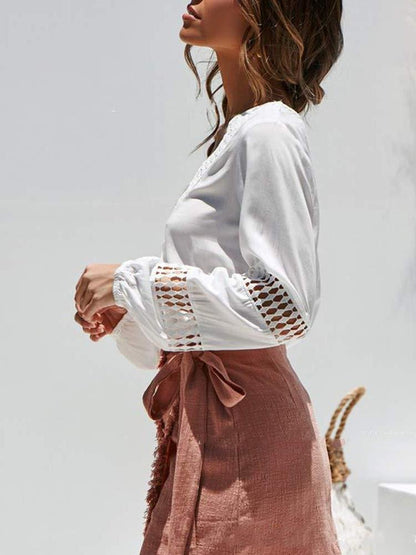 Lace Deep V-neck Long-sleeved Casual Shirt - LuckyFash™