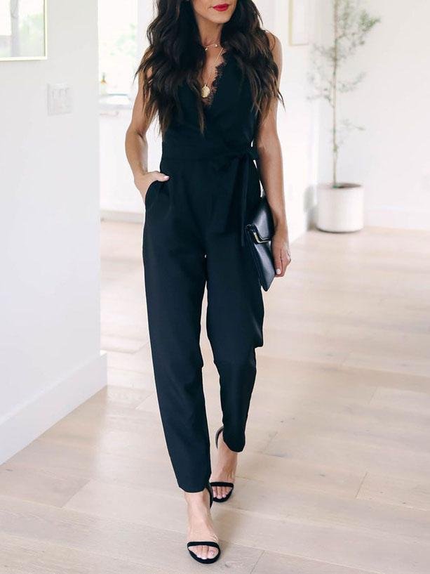 Lace Lace-up Pocket Women's Jumpsuit - LuckyFash™
