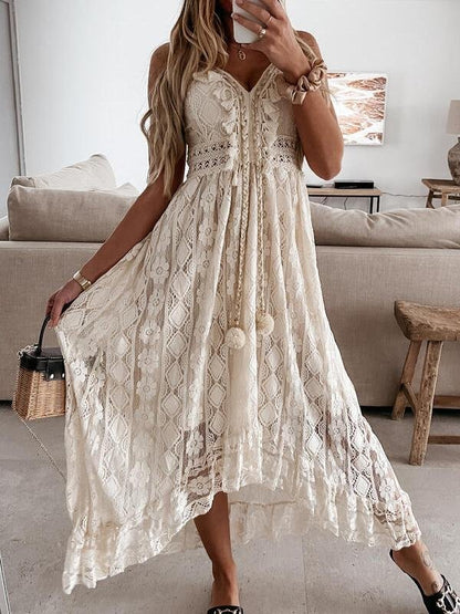 Lace Sling Solid Color Sleeveless Dress - LuckyFash™