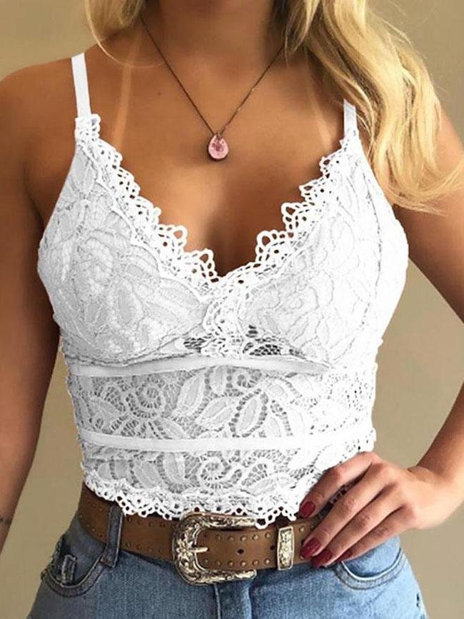Lace Spaghetti Cami Bralette Tanks & Crop Top - LuckyFash™