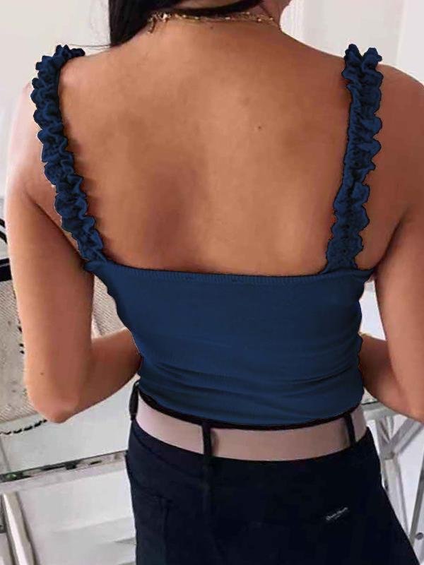 Lace Straps With Solid Buttons Tank Tops - LuckyFash™