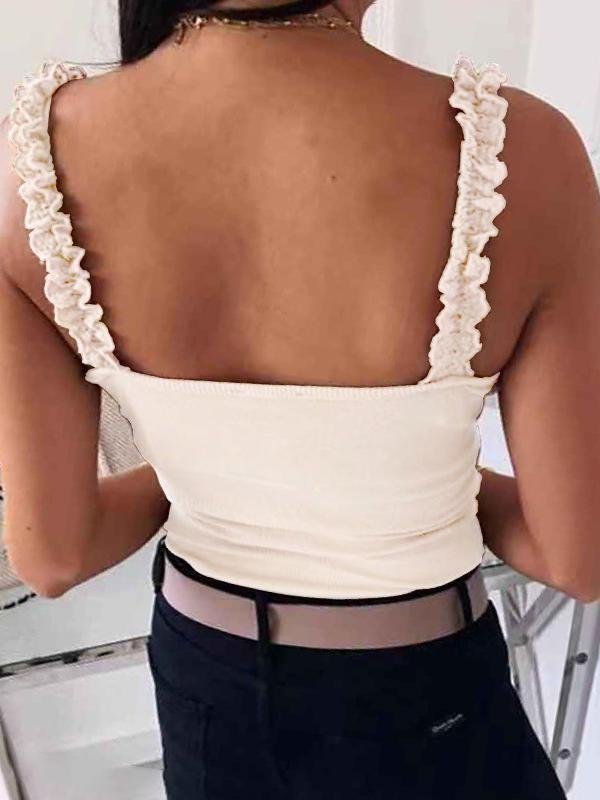 Lace Straps With Solid Buttons Tank Tops - LuckyFash™