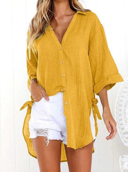 Lace-up 3/4 Flared Sleeve Dovetail Casual Shirt - LuckyFash™