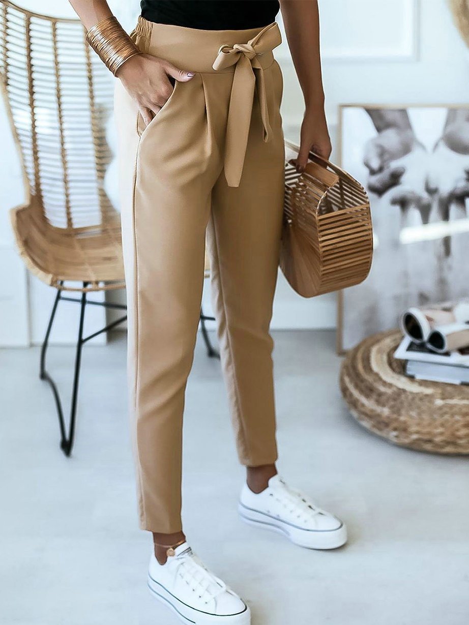 Lace-up Waist Solid Tight Casual Pants - LuckyFash™