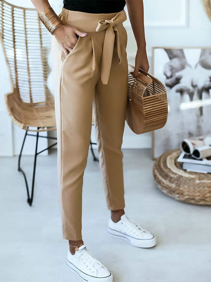 Lace-up Waist Solid Tight Casual Pants - LuckyFash™