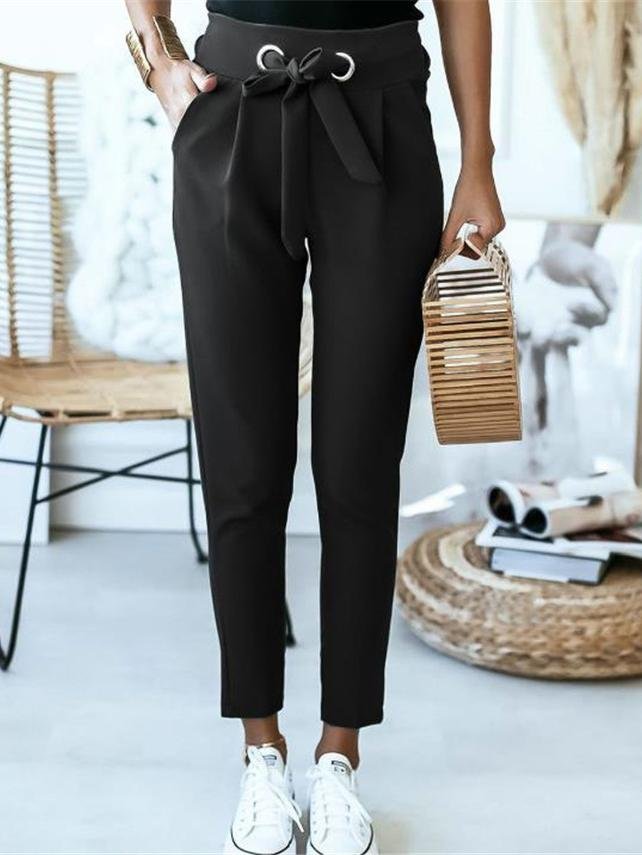 Lace-up Waist Solid Tight Casual Pants - LuckyFash™