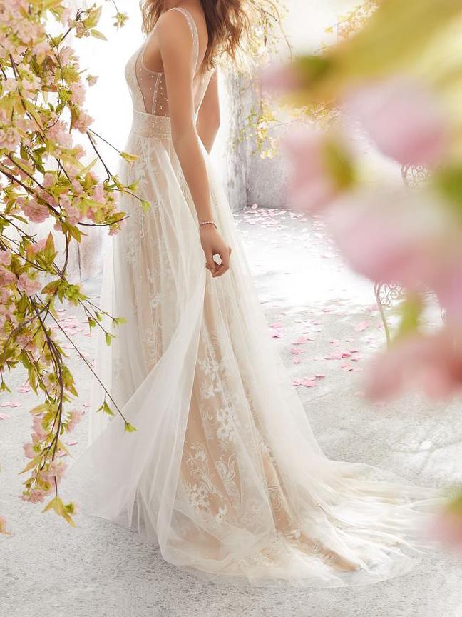 Lace V Neck Sleeveless Bridesmaid Long Dress - LuckyFash™