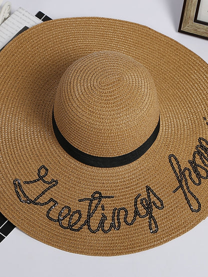 1 pcs Womens Embroidered Straw Sun Hat Bridal Shower Gift Bachelorette Honeymoon Natural straw hats - LuckyFash™