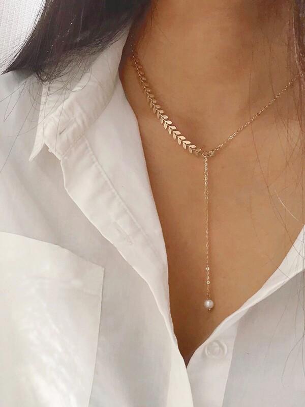 Leaf Detail Lariat Necklace 1pc - LuckyFash™