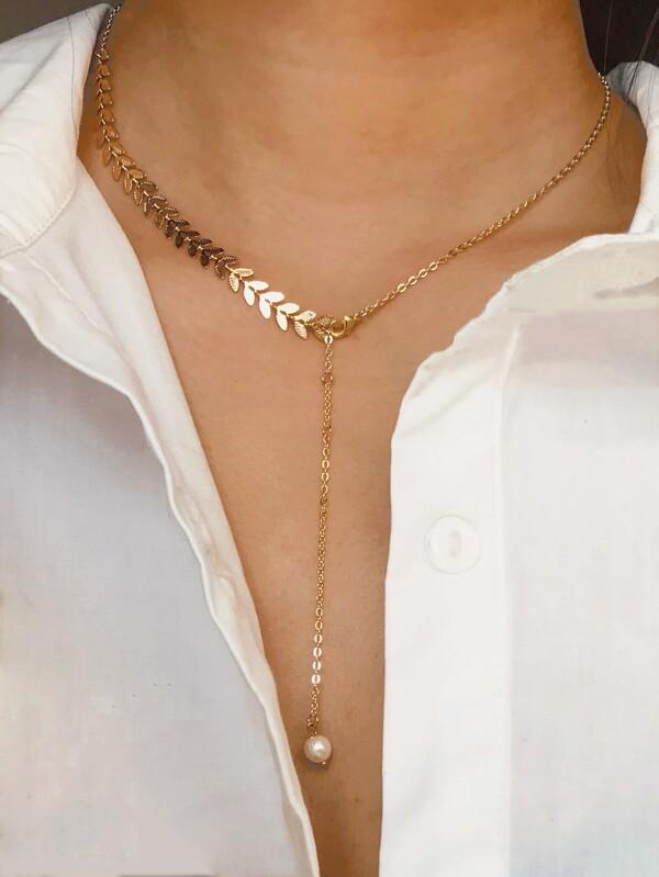 Leaf Detail Lariat Necklace 1pc - LuckyFash™