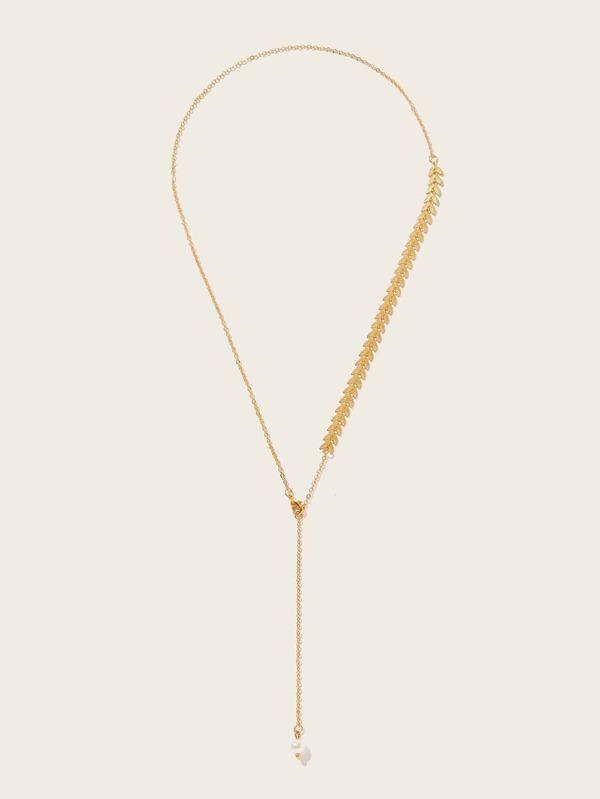 Leaf Detail Lariat Necklace 1pc - LuckyFash™