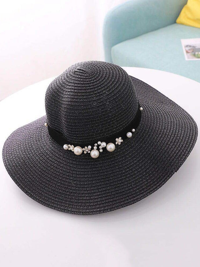 1pcs Lady Round Top Raffia Wide Brim Straw Hats Summer Sun Hats for Women With Leisure Beach Hats - LuckyFash™