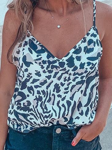Leopard And Zebra Printed V-Neck Casual Tank Tops - LuckyFash™