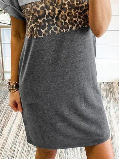 Leopard Print Casual Round Neck Short Sleeve Dress - LuckyFash™