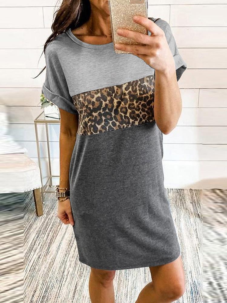 Leopard Print Casual Round Neck Short Sleeve Dress - LuckyFash™