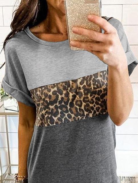 Leopard Print Casual Round Neck Short Sleeve Dress - LuckyFash™