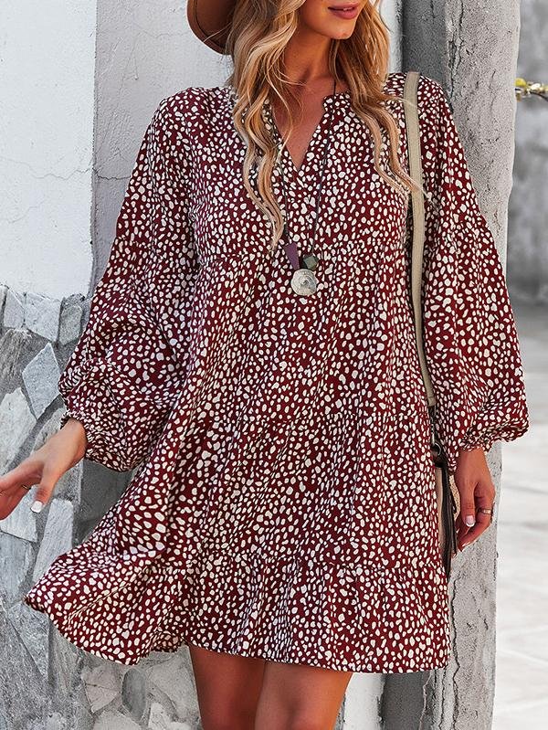 Leopard Print Long-sleeved Casual Holiday Loose Dress - LuckyFash™