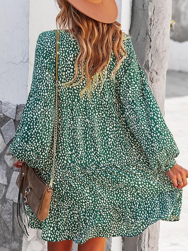 Leopard Print Long-sleeved Casual Holiday Loose Dress - LuckyFash™