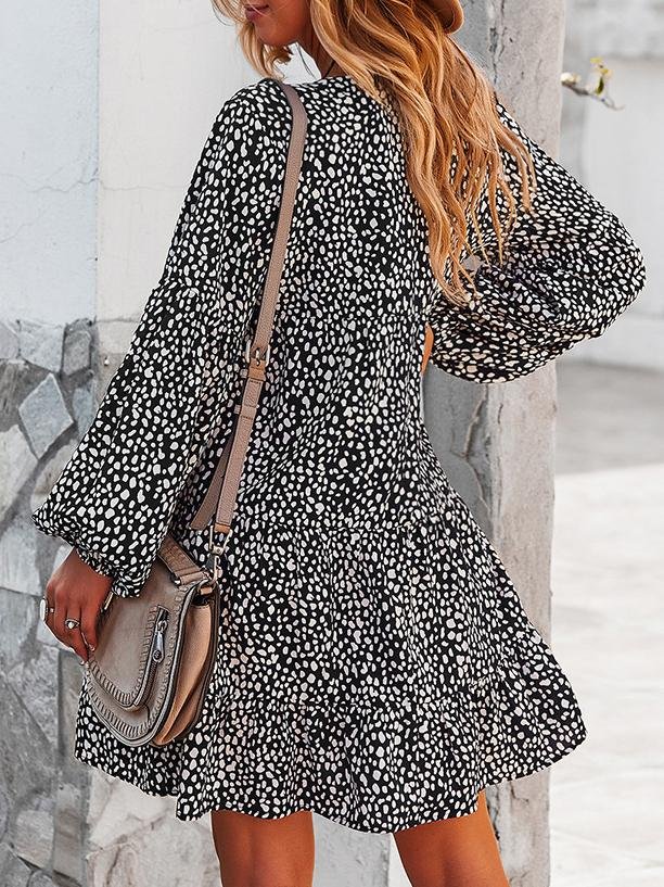 Leopard Print Long-sleeved Casual Holiday Loose Dress - LuckyFash™