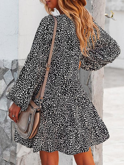 Leopard Print Long-sleeved Casual Holiday Loose Dress - LuckyFash™