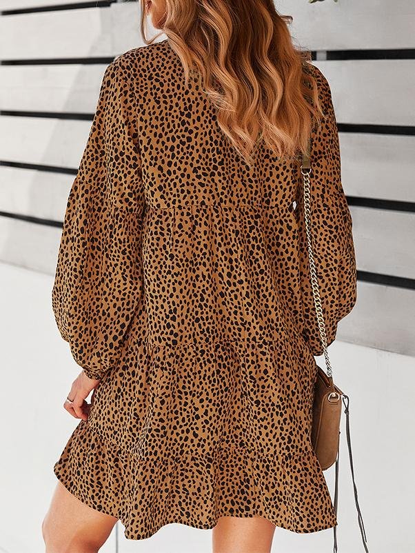 Leopard Print Long-sleeved Casual Holiday Loose Dress - LuckyFash™