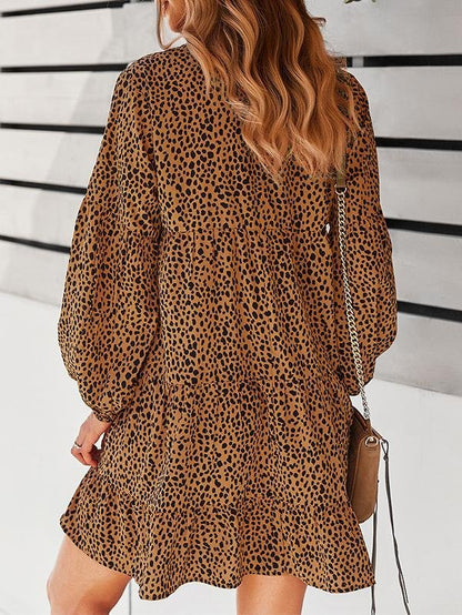 Leopard Print Long-sleeved Casual Holiday Loose Dress - LuckyFash™