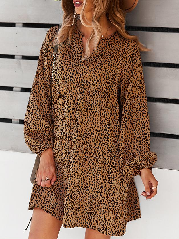 Leopard Print Long-sleeved Casual Holiday Loose Dress - LuckyFash™