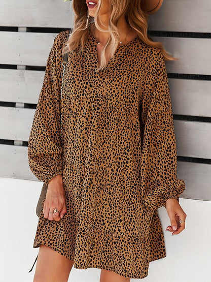 Leopard Print Long-sleeved Casual Holiday Loose Dress - LuckyFash™