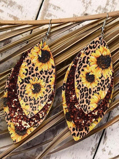 Leopard water-drop earrings  Newest leather Sunflowers Print earring - LuckyFash™