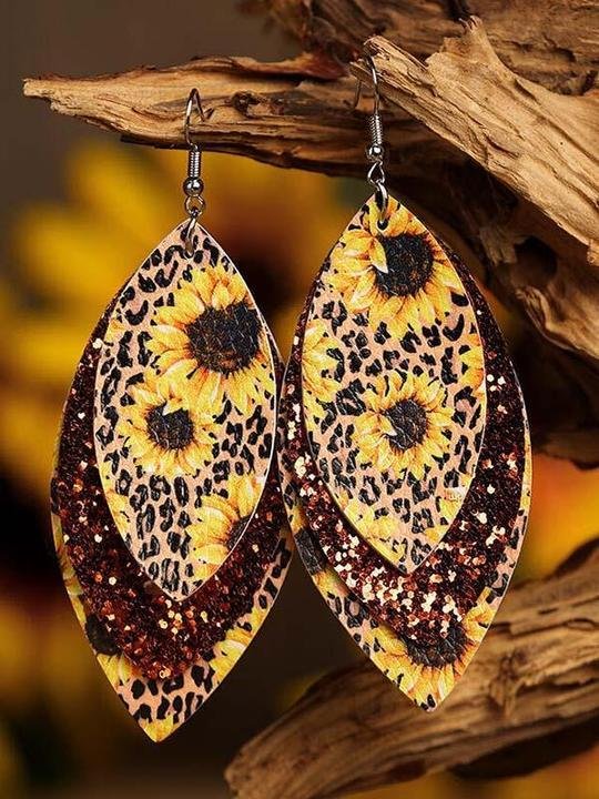 Leopard water-drop earrings  Newest leather Sunflowers Print earring - LuckyFash™