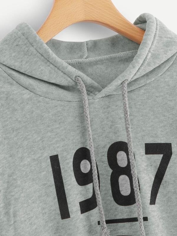 1987 Letter Graphic Drawstring Hoodie - LuckyFash™