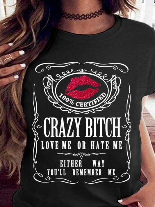 Letter Print Round Neck Short Sleeve Women T-shirt - LuckyFash™