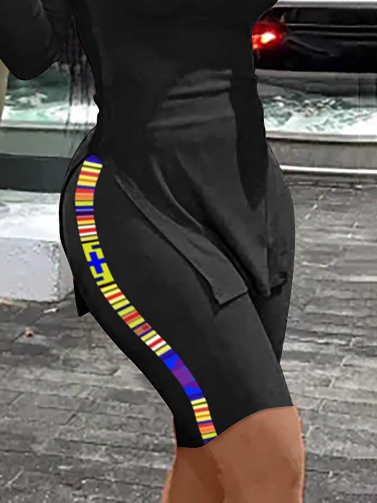 Letter Print Slit Top & Colorblock Shorts Set - LuckyFash™