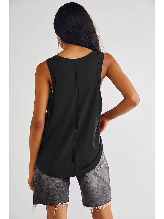 Women's Shirt Tank Top Black White Light Green Plain Sleeveless Daily Weekend Casual V Neck Regular Cotton S - LuckyFash™